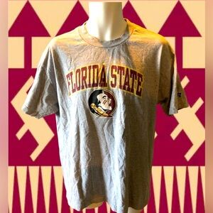 FSU Florida State Seminoles Russell Athletic Men’s L Large Grey Logo Shirt EUC